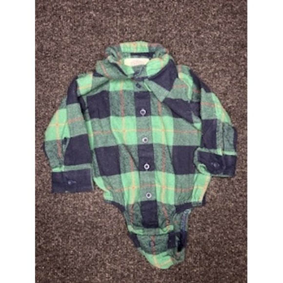 Outdoor Kids Baby Boys Girls Green Navy Plaid Long Sleeve Bodysuit 6 9 Months - Picture 6 of 6